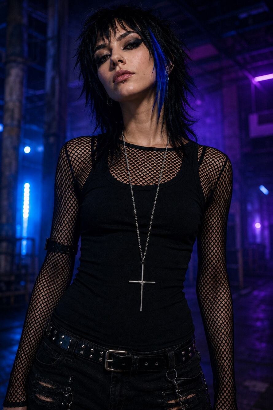 Silver Tone Long Cross Pendant Necklace Gothic Punk Grunge Y2K Jewelry